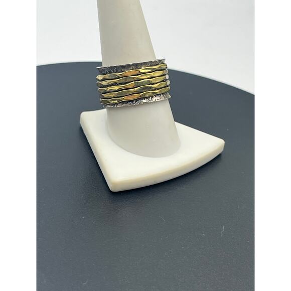 YS India Vintage Sterling Silver Hammered And Brass Spinner Two Tone Ring 9.5 - Picture 4 of 12